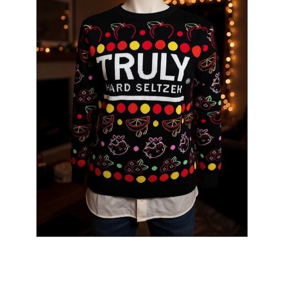 NWOT Fun Holiday Knit Truly Hard Seltzer Sweater Size Small - Picture 1 of 6